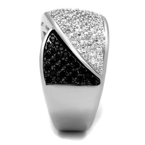 Alamode Rhodium + Ruthenium Brass Ring with AAA Grade CZ in Black Diamond - Flyclothing LLC