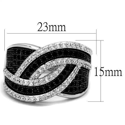 Alamode Rhodium + Ruthenium Brass Ring with AAA Grade CZ in Black Diamond - Alamode