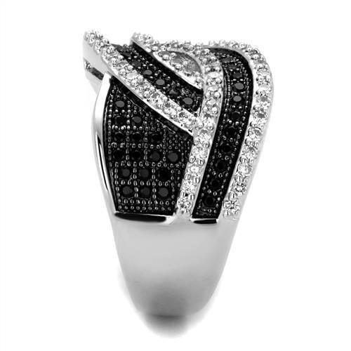 Alamode Rhodium + Ruthenium Brass Ring with AAA Grade CZ in Black Diamond - Flyclothing LLC