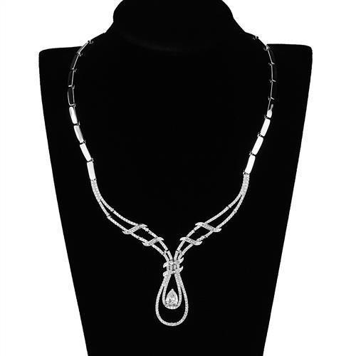 Alamode Rhodium Brass Jewelry Sets with AAA Grade CZ in Clear - Flyclothing LLC