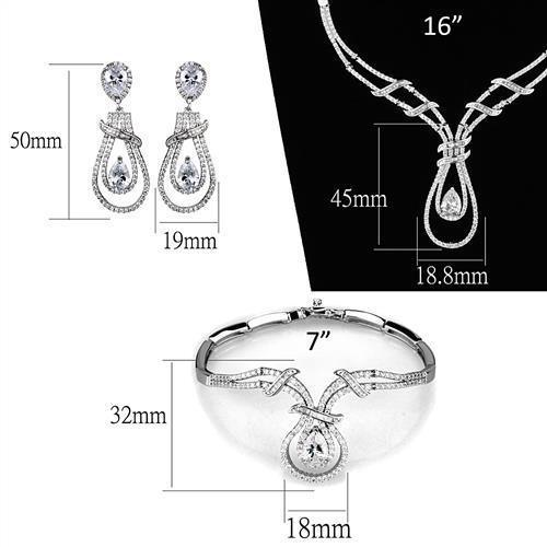 Alamode Rhodium Brass Jewelry Sets with AAA Grade CZ in Clear - Flyclothing LLC