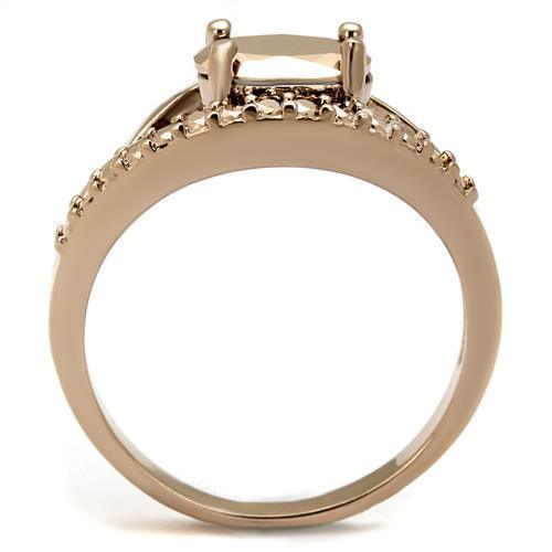 Alamode IP Rose Gold(Ion Plating) Brass Ring with AAA Grade CZ in Metallic Light Gold - Flyclothing LLC