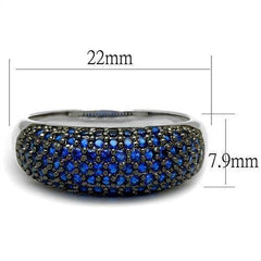 Alamode Rhodium + Ruthenium Brass Ring with AAA Grade CZ in London Blue - Alamode