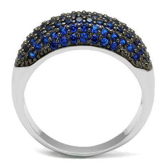 Alamode Rhodium + Ruthenium Brass Ring with AAA Grade CZ in London Blue - Alamode