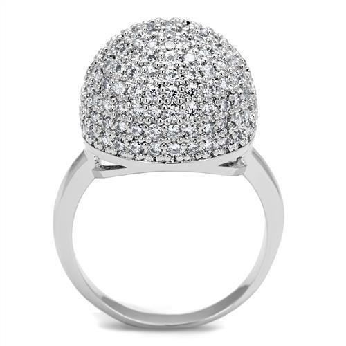 Alamode Rhodium Brass Ring with AAA Grade CZ in Clear - Flyclothing LLC