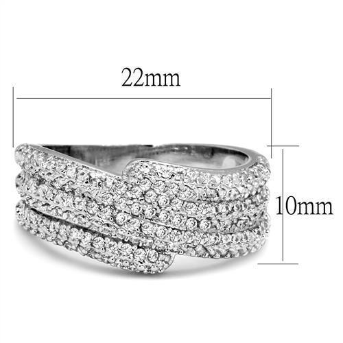 Alamode Rhodium Brass Ring with AAA Grade CZ in Clear - Flyclothing LLC