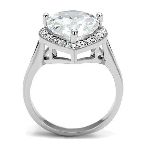 Alamode Rhodium Brass Ring with AAA Grade CZ in Clear - Flyclothing LLC