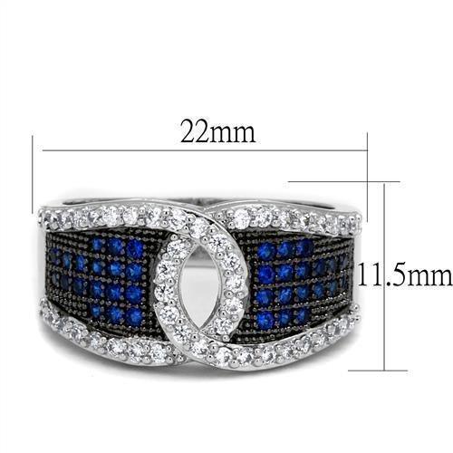 Alamode Rhodium + Ruthenium Brass Ring with AAA Grade CZ in London Blue - Alamode