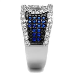 Alamode Rhodium + Ruthenium Brass Ring with AAA Grade CZ in London Blue - Alamode