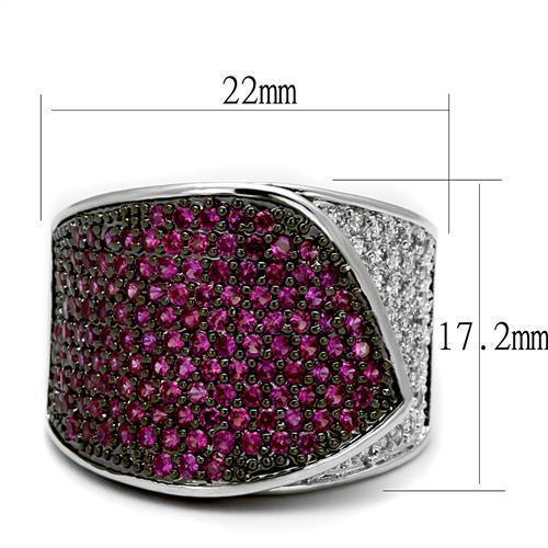 Alamode Rhodium + Ruthenium Brass Ring with AAA Grade CZ in Ruby - Flyclothing LLC