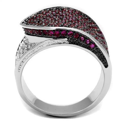 Alamode Rhodium + Ruthenium Brass Ring with AAA Grade CZ in Ruby - Flyclothing LLC