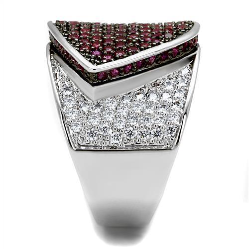 Alamode Rhodium + Ruthenium Brass Ring with AAA Grade CZ in Ruby - Flyclothing LLC