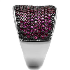 Alamode Rhodium + Ruthenium Brass Ring with AAA Grade CZ in Ruby - Alamode