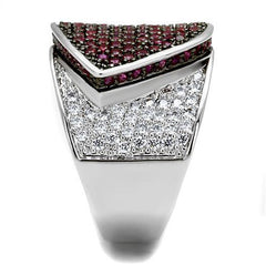 Alamode Rhodium + Ruthenium Brass Ring with AAA Grade CZ in Ruby - Alamode