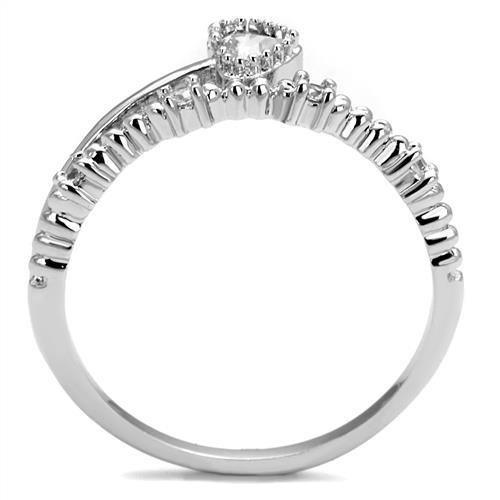 Alamode Rhodium Brass Ring with AAA Grade CZ in Clear - Flyclothing LLC