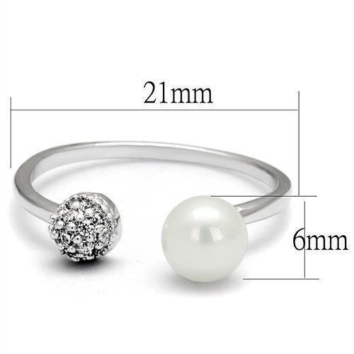 Alamode Rhodium Brass Ring with Synthetic Pearl in White - Alamode