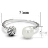 Alamode Rhodium Brass Ring with Synthetic Pearl in White - Alamode