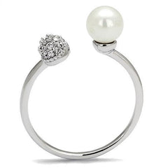 Alamode Rhodium Brass Ring with Synthetic Pearl in White - Alamode