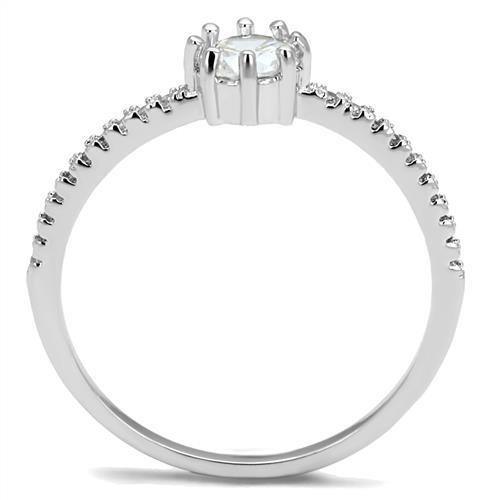 Alamode Rhodium Brass Ring with AAA Grade CZ in Clear - Flyclothing LLC