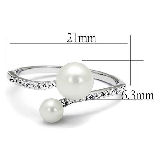 Alamode Rhodium Brass Ring with Synthetic Pearl in White - Alamode