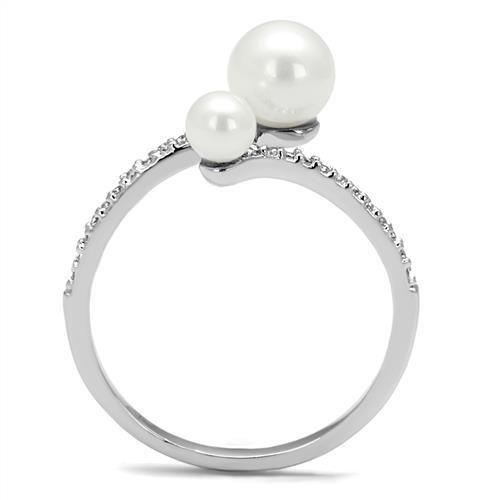 Alamode Rhodium Brass Ring with Synthetic Pearl in White - Alamode