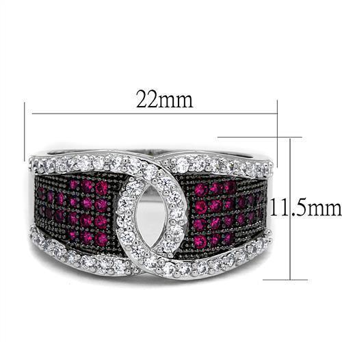 Alamode Rhodium + Ruthenium Brass Ring with AAA Grade CZ in Ruby - Alamode