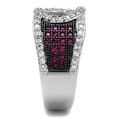 Alamode Rhodium + Ruthenium Brass Ring with AAA Grade CZ in Ruby - Alamode