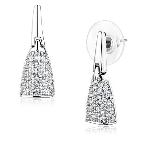 Alamode Rhodium Brass Jewelry Sets with AAA Grade CZ in Clear - Flyclothing LLC