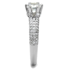 Alamode Rhodium Brass Ring with AAA Grade CZ in Clear - Flyclothing LLC