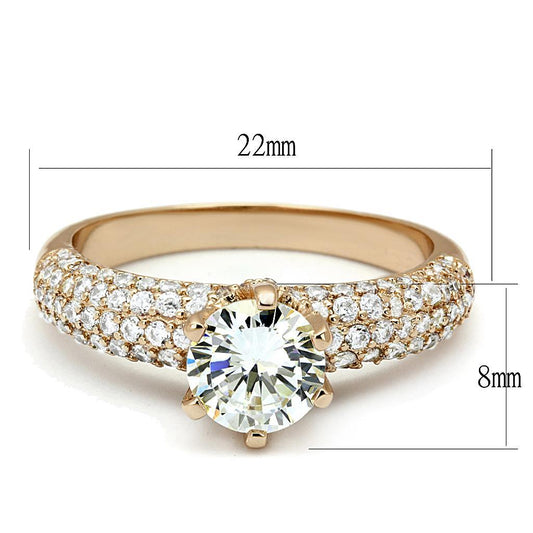 Alamode Rose Gold Brass Ring with AAA Grade CZ in Clear - Alamode