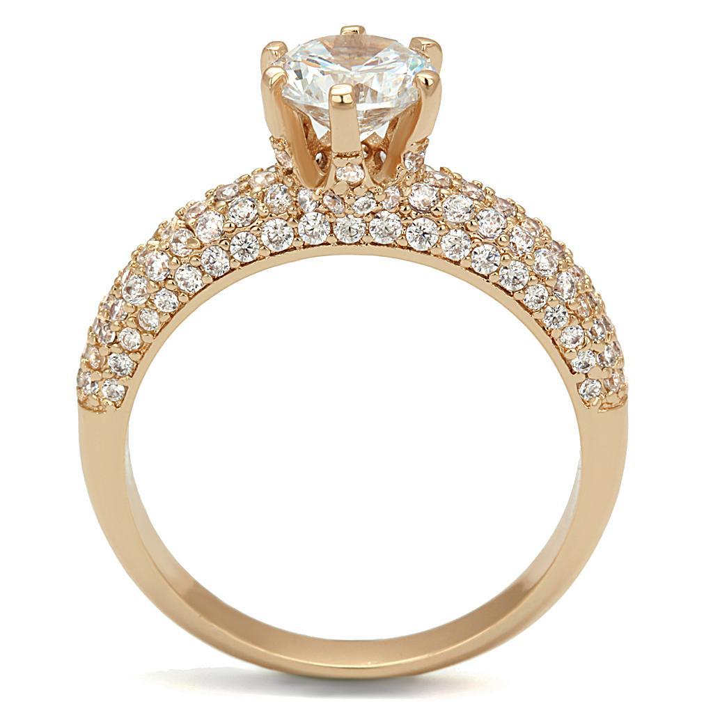 Alamode Rose Gold Brass Ring with AAA Grade CZ in Clear - Alamode