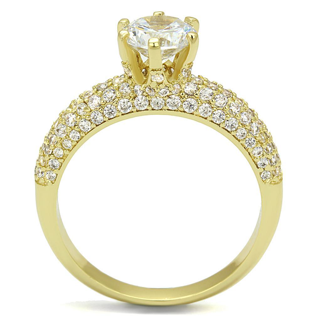 Alamode Gold Brass Ring with AAA Grade CZ in Clear - Flyclothing LLC