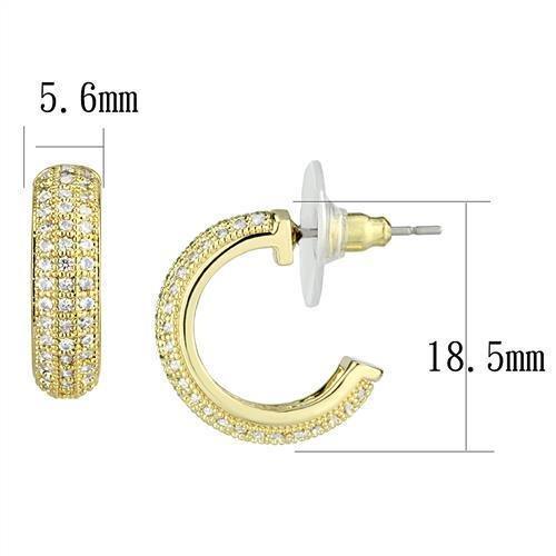 Alamode Gold Brass Earrings with AAA Grade CZ in Clear - Flyclothing LLC