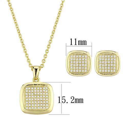 Alamode Gold Brass Jewelry Sets with AAA Grade CZ in Clear - Alamode