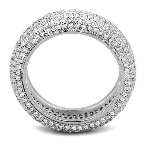 Alamode Rhodium Brass Ring with AAA Grade CZ in Clear - Flyclothing LLC