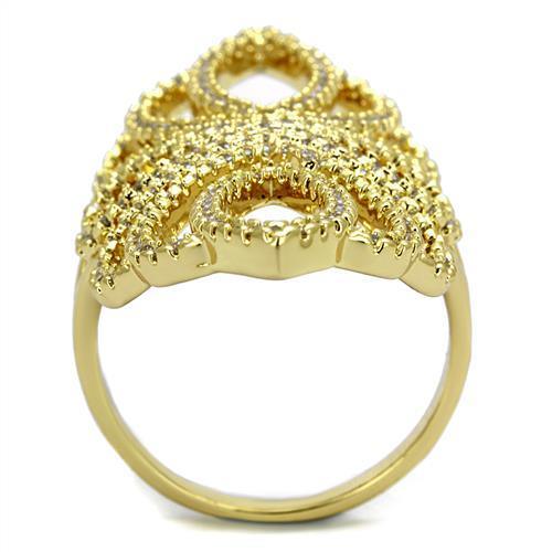 Alamode Gold Brass Ring with AAA Grade CZ in Clear - Flyclothing LLC