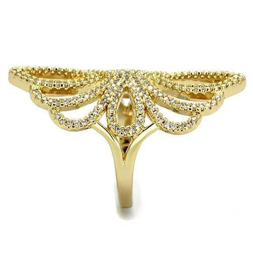 Alamode Gold Brass Ring with AAA Grade CZ in Clear - Flyclothing LLC