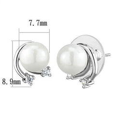 Alamode Rhodium Brass Earrings with Synthetic Pearl in White - Flyclothing LLC