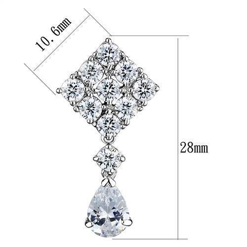 Alamode Rhodium Brass Earrings with AAA Grade CZ in Clear - Flyclothing LLC