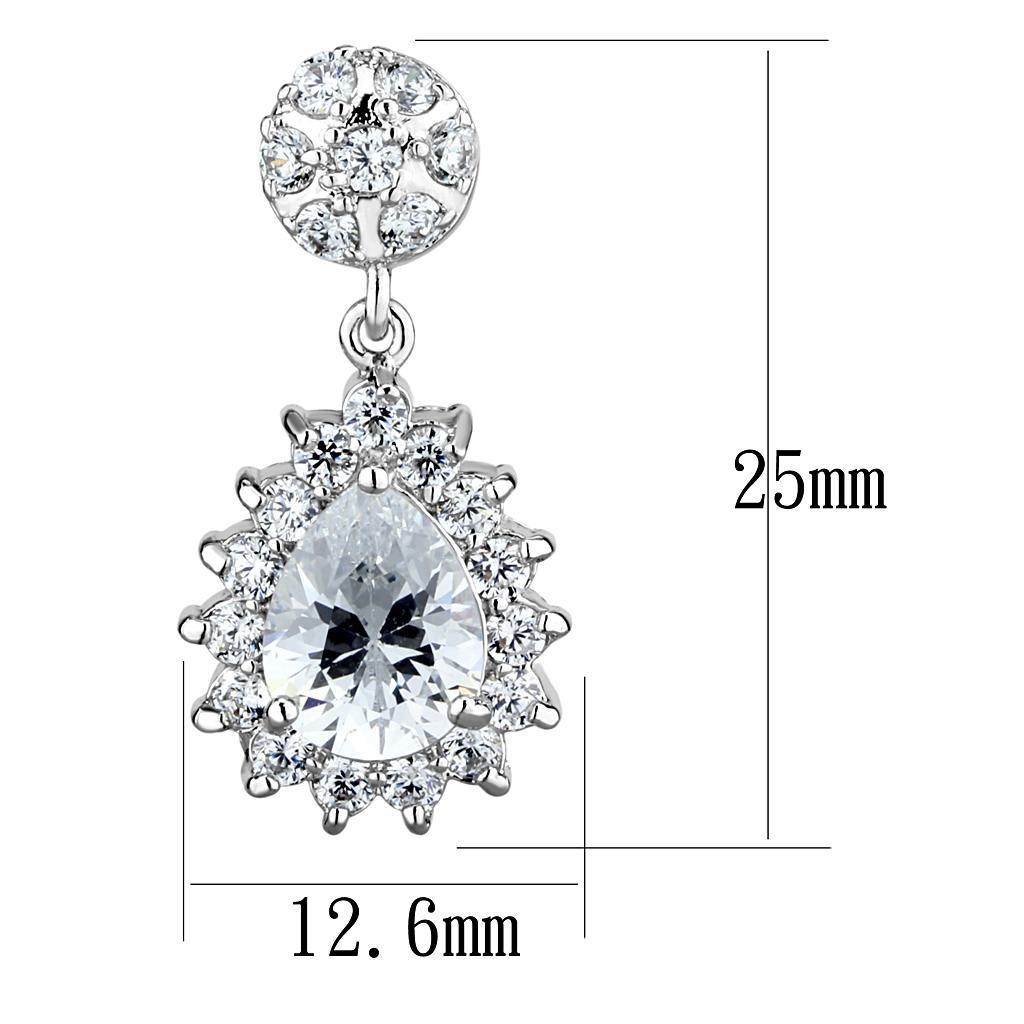 Alamode Rhodium Brass Earrings with AAA Grade CZ in Clear - Flyclothing LLC