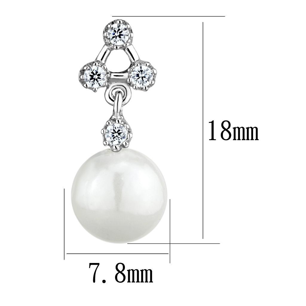 Alamode Rhodium Brass Earrings with Synthetic Pearl in White - Flyclothing LLC