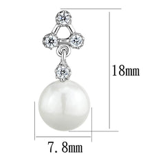 Alamode Rhodium Brass Earrings with Synthetic Pearl in White - Flyclothing LLC