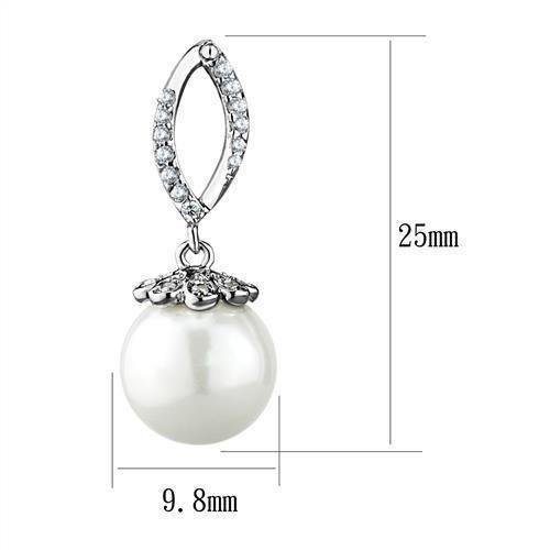 Alamode Rhodium Brass Earrings with Synthetic Pearl in White - Flyclothing LLC