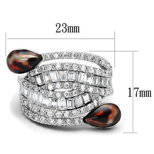 Alamode Rhodium Brass Ring with AAA Grade CZ in Clear - Flyclothing LLC