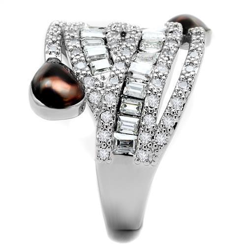 Alamode Rhodium Brass Ring with AAA Grade CZ in Clear - Flyclothing LLC