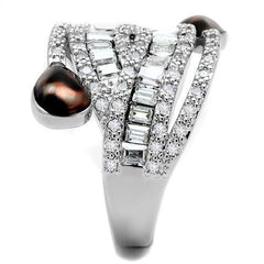 Alamode Rhodium Brass Ring with AAA Grade CZ in Clear - Flyclothing LLC