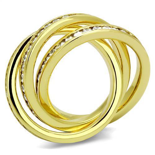 Alamode Gold Brass Ring with AAA Grade CZ in Clear - Flyclothing LLC