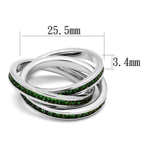 Alamode Rhodium Brass Ring with Synthetic Synthetic Glass in Emerald - Alamode