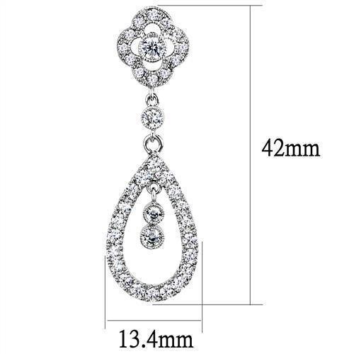 Alamode Rhodium Brass Earrings with AAA Grade CZ in Clear - Flyclothing LLC