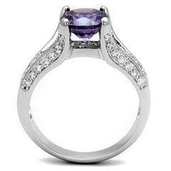 Alamode Rhodium Brass Ring with AAA Grade CZ in Amethyst - Flyclothing LLC